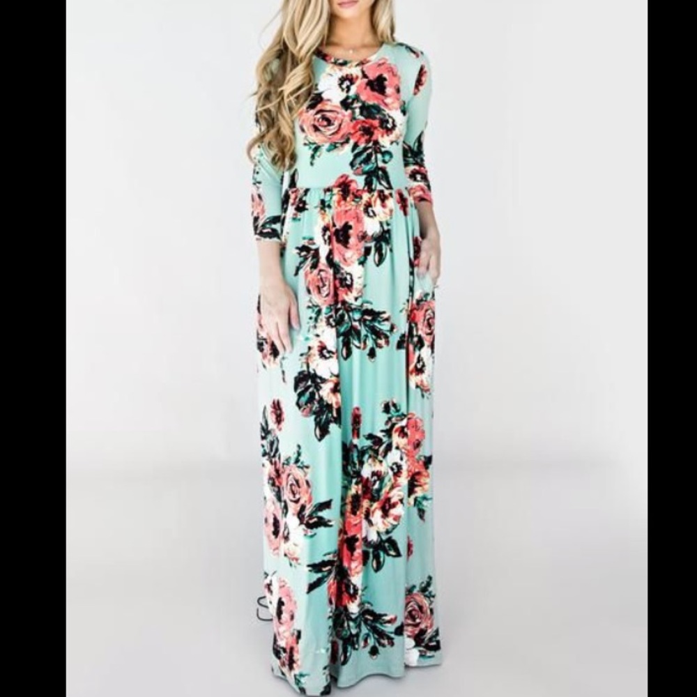 Green floral maxi dress
